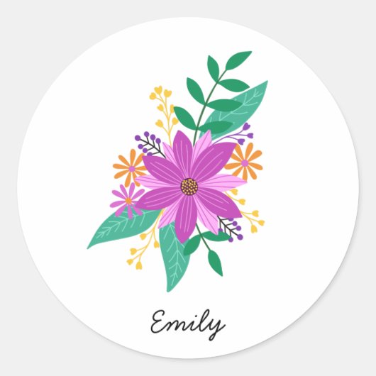 Bouquet floral Sticker rond personnalisé (Devant)