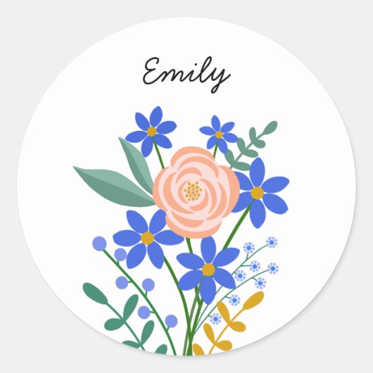 Bouquet floral Sticker rond personnalisé (Devant)
