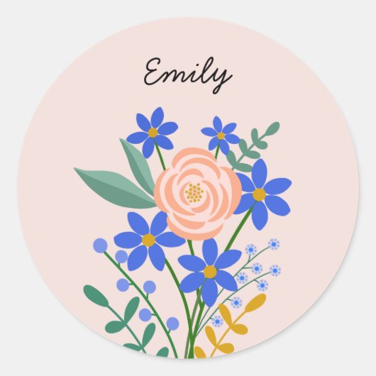Bouquet floral Sticker rond personnalisé (Devant)