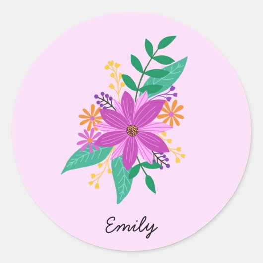 Bouquet floral Sticker rond personnalisé (Devant)