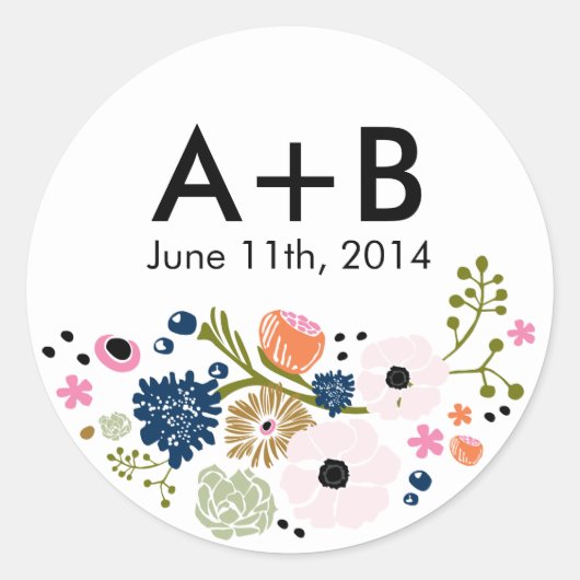  Bouquet Floral Wedding Circle Sticker Navy (Voorkant)