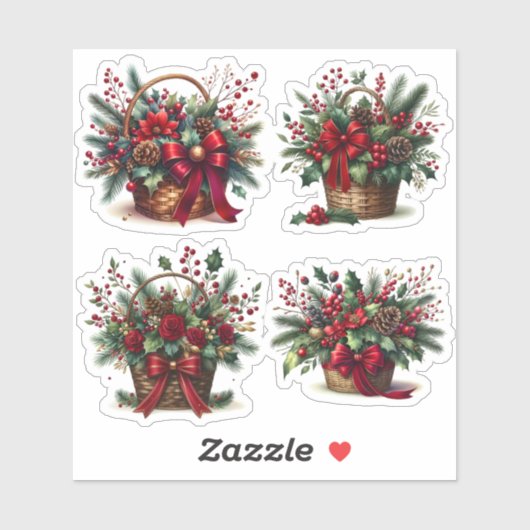 Bouquet in a festive holiday basket sticker (Vel)