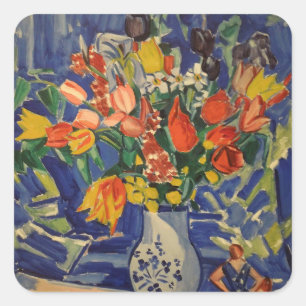 Bouquet met figuren op de achtergrond Vierkante Sticker