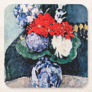 Bouquet met Little Delft, Paul Cezanne Vierkante Kartonnen Onderzetter