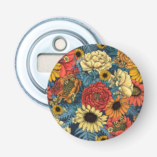 Bouquet of flowers- roses, peonies, daisien an fe button flesopener (Voorkant)