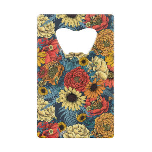 Bouquet of flowers- roses, peonies, daisien an fe kredietkaart flessenopener