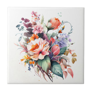 Bouquet of Meadow Flowers Waterverf keramische Teg Tegeltje