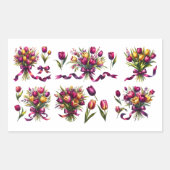 Bouquet of vibrant tulips rechthoekige sticker (Voorkant)