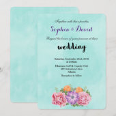 Bouquet of Waterverf Flowers Fancy Wedding Invite Kaart (Voorkant / Achterkant)