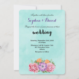 Bouquet of Waterverf Flowers Fancy Wedding Invite Kaart