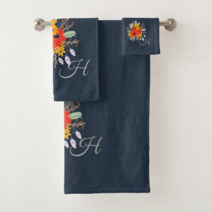 Bouquet Orange Brûlé Floral Moderne Monogramme Ble