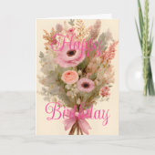 Bouquet Pink Spring Flowers Happy Birthday Kaart (Voorkant)