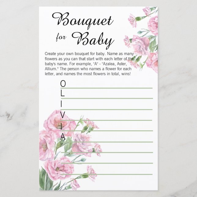 Bouquet pour Baby Baby shower Carte de jeu (Devant)