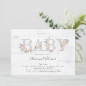 Bouquet rose Baby shower blanc Invitation (Debout devant)