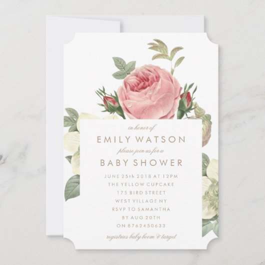 Bouquet rose Baby shower Fleur Invitation (Devant)