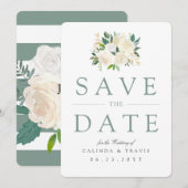 Bouquet Rose blanche | Floral | Save the date (Devant / Derrière)