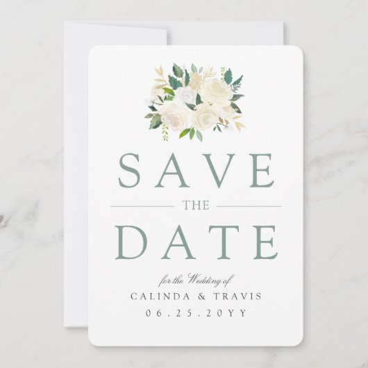 Bouquet Rose blanche | Floral | Save the date (Devant)