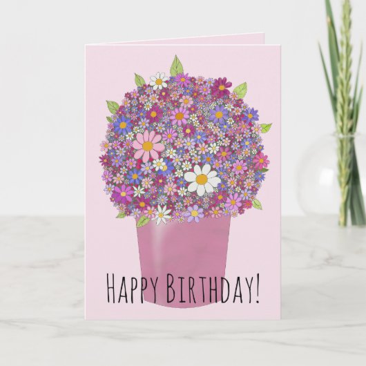 Bouquet rose de fleurs Carte d'anniversaire (Devant)