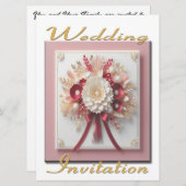 Bouquet rose et or faire-part de mariage (Devant / Derrière)