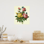 Bouquet rose et papillon, Poster Pierre Redoute (Cuisine)