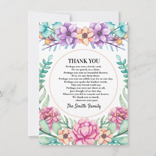 Bouquet rose floral Carte de remerciements de symp (Dos)