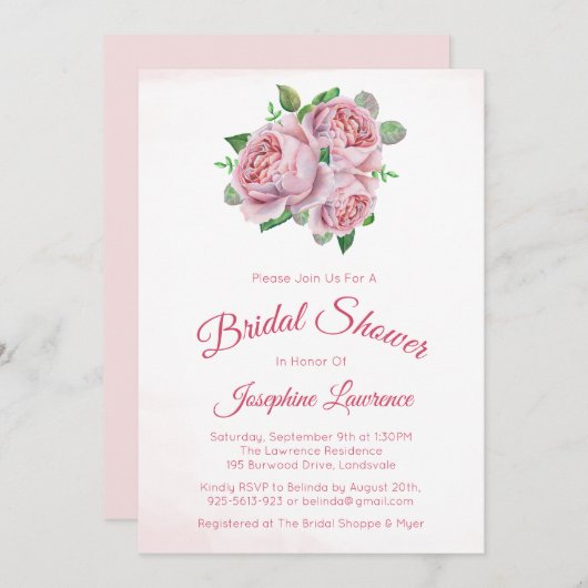Bouquet Rose Floral Douche nuptiale Invitations (Devant / Derrière)