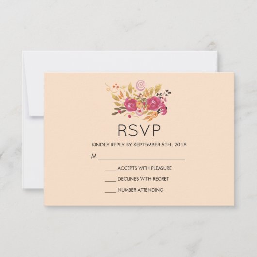 Bouquet rose floral sur Peach Pastel Wedding RSVP (Devant)