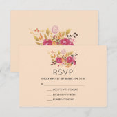 Bouquet rose floral sur Peach Pastel Wedding RSVP (Devant / Derrière)