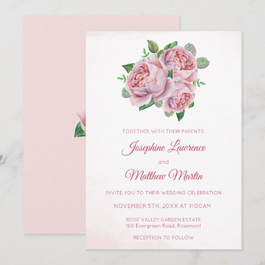 Bouquet Rose Rose Floral Mariages Invitations (Devant / Derrière)