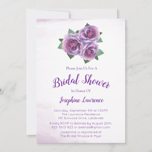 Bouquet Rose violet Invitations de douche nuptiale (Devant)