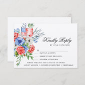 Bouquet rouge blanc et bleu | Carte RSVP Options d (Devant / Derrière)