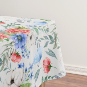 Bouquet rouge blanc et bleu floral nappe