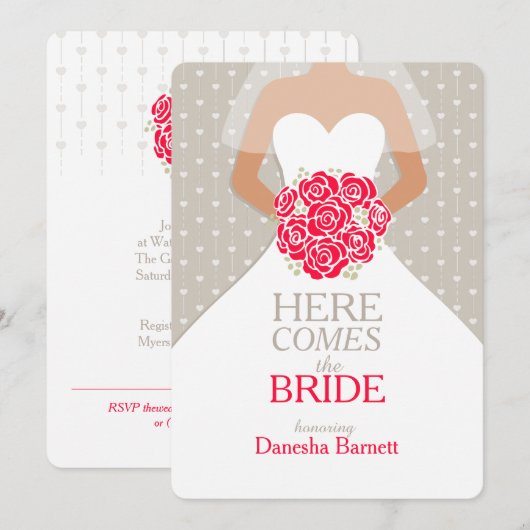 Bouquet rouge mariée graphique invitations de douc (Devant / Derrière)