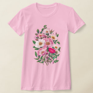 Bouquet roze en White Wild Roos Flowers T-shirt