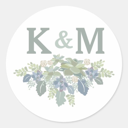 Bouquet Succulent Mariage Floral Initiales Sticker (Devant)