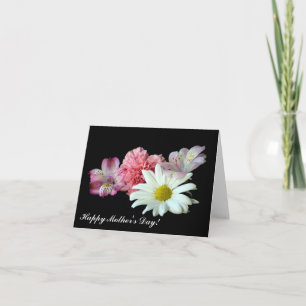 Bouquet sur carte de Fête des Mères noire