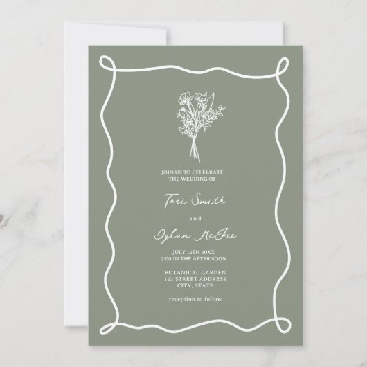 Bouquet Swirl Sage Green Wedding Kaart (Voorkant)