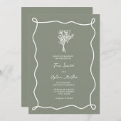 Bouquet Swirl Sage Green Wedding Kaart (Voorkant / Achterkant)