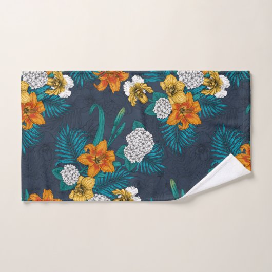 Bouquet tropical sur bleu (Serviette à main)