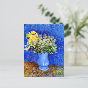 Bouquet van Bloemen in een Blauwe Vase Briefkaart