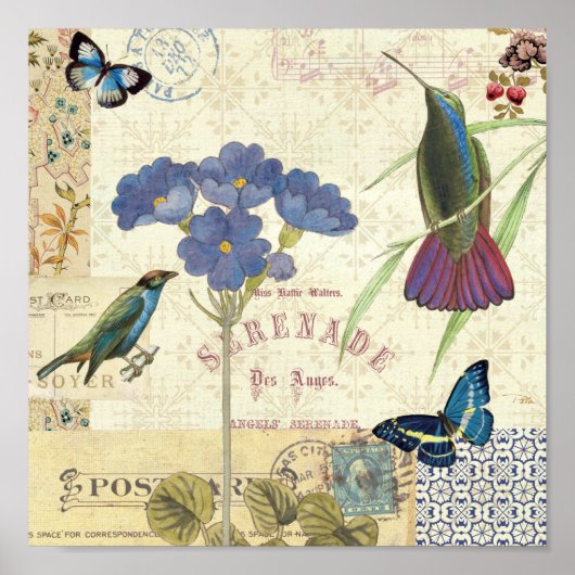  Bouquet van Bloemen, Vogels en buiken Poster (Voorkant)