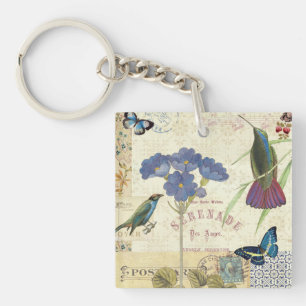 Bouquet van Bloemen, Vogels en Butterflies Sleutelhanger