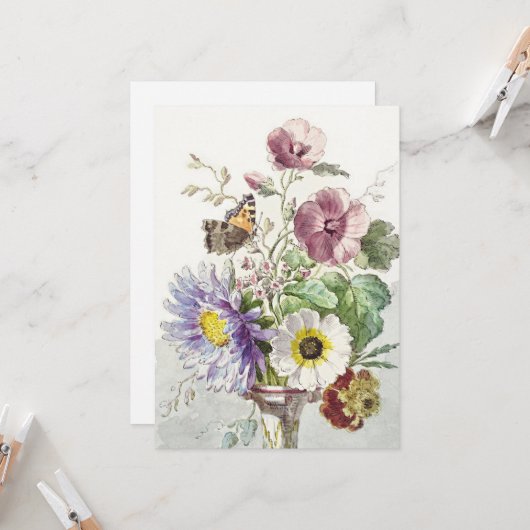 Bouquet van Flowers met een Butterfly Kaart (Voorkant / Achterkant in situ)