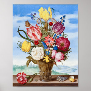 Bouquet van Flowers op een Ledge-Ambrosius Bosscha Poster