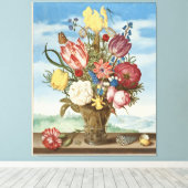 Bouquet van Flowers op een Ledge Canvas Afdruk (Insitu (Houten vloer))