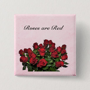 Bouquet van rode rozen vierkante button 5,1 cm