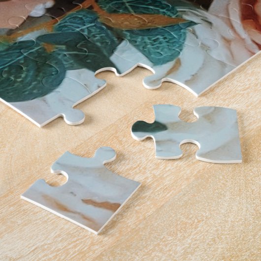 Bouquet van roze rozen en groene bladeren legpuzzel (Zijkant)