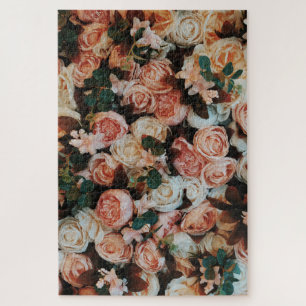 Bouquet van roze rozen en groene bladeren legpuzzel