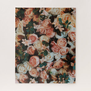 Bouquet van roze rozen en groene bladeren legpuzzel