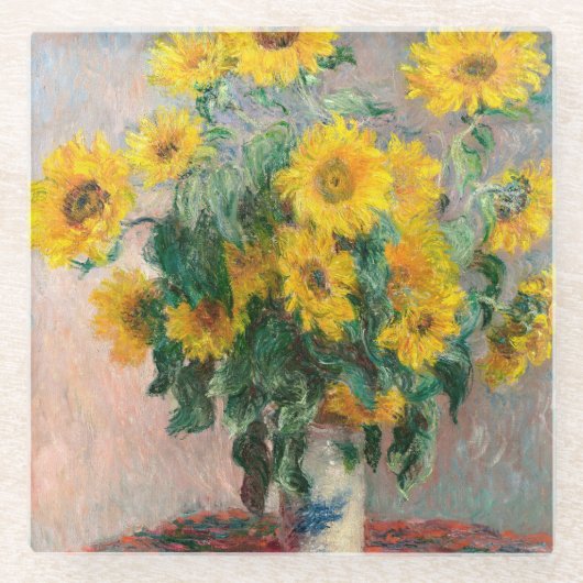 Bouquet van zonnebloemen door Monet Impressionist Glazen Onderzetter (Voorkant)